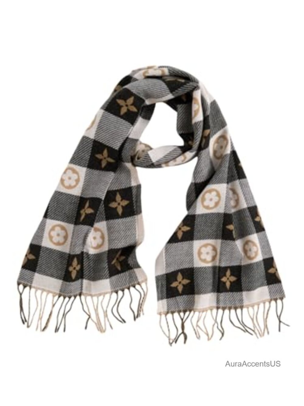 Floerns Women's Heart Print Plaid Fringe Trim Scarf Fall Casual Tassel